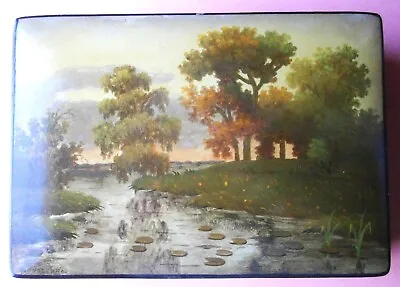 Vintage Artist Signed Hand Painted Russian Box Depicting A Stream And Forest • $25