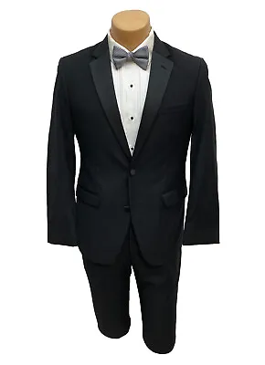 Men's Black Tuxedo With Flat Front Pants High Quality Merino Wool Modern Fit • $69.99