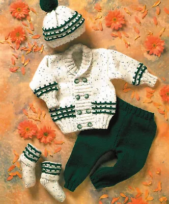 Baby Boys Double Breasted Jacket Cardigan Trous Hat KNITTING PATTERN DK 12 - 20  • £2.15