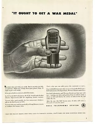 $7.95 • Buy 1943 Bell Telephone Vacuum Tube Should Get War Medal WWII Vintage Print Ad