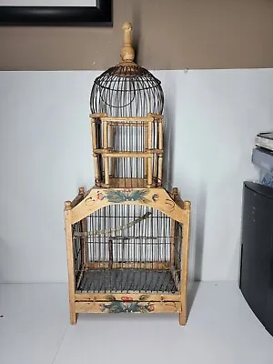 Vintage Wood And Wire Bird Cage Hand Crafted & Hand Painted - Spring Loaded Door • $89.99
