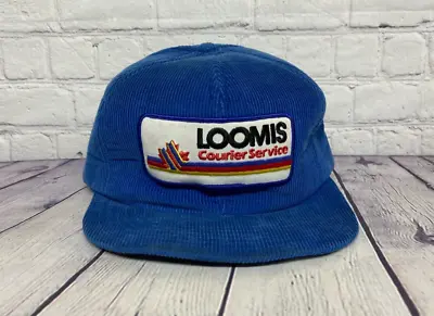 Vintage Loomis Corduroy Trucker Hat Cap Embroidered Logo Patch Blue - Defects • $16.75