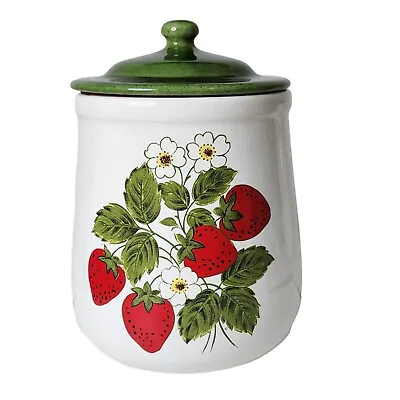 McCoy USA Pottery Strawberry Daisy Country Canister Cookie Jar W/Green Lid 9  • $32.39