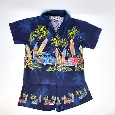 Hawaiian Shirt & Shorts Set Baby Boy Surfboards Woodie Pacific Legend Sz 1 T • $11.99