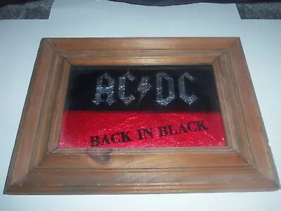 Vintage AC/DC Back In Black Carnival Prize Glass Sign  11.5 X 8.5  1980's • $42.14