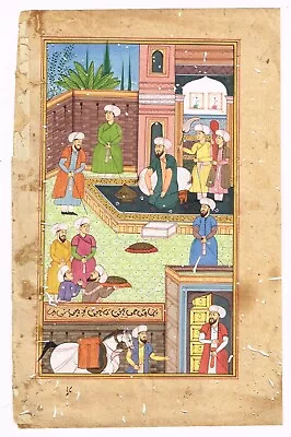 Mughal Painting Of Mughal Court Scene Handmade Fine Art On Paper 6x9.5 Inches • $184.99