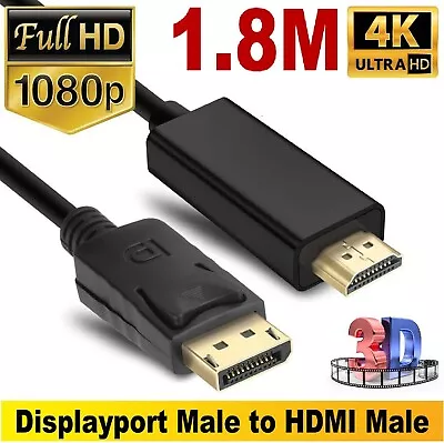 $8.99 • Buy Displayport DP To HDMI Cable Male To Male HD 4K 1080P High Speed Display Port