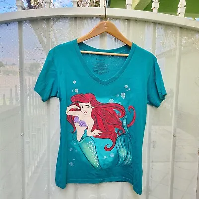 Disney Store Women's The Little Mermaid Ariel V-Neck T-Shirt Tee Size L Teal • $15