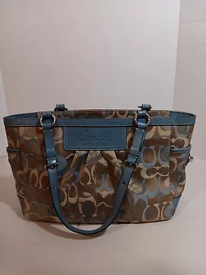 Coach Pleated Optic Signature Tote. Blue And Tan NO.C0973-F13762 • $39.99