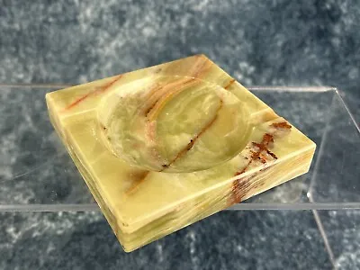 Marble Onyx Ashtray Square 10cm Green Brown Yellow Desk Top Ashtray Coin Dish • £10