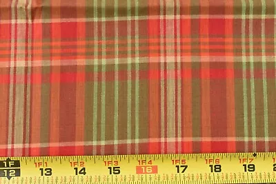 31  Long X 35  Vintage 1940's-60's Red Orange & Green Plaid Woven CottonP3679 • $13