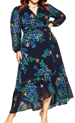 City Chic Midnight Pansy Maxi Dress Size Medium Long Sleeve Floral • $59.90