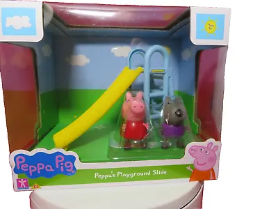 New Peppa Pig Peppa's Playground Slide Playset 2 Figures Peppa & Danny Dog Age3+ • £10.99