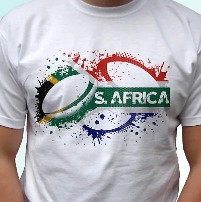 South Africa Rugby Flag White T Shirt Rugger Top Tee Football Gift All Sizes • £9.99