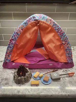 NWOP American Girl CAMPING SET Smore Fun Tent Campfire Crackles & Lights • $50.99