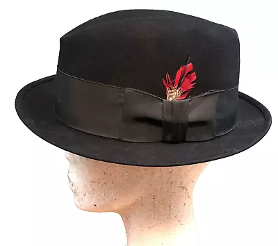 Vintage Black Felt Mallory Fifth Avenue Cravenette Aristocrat Fedora Hat • $40
