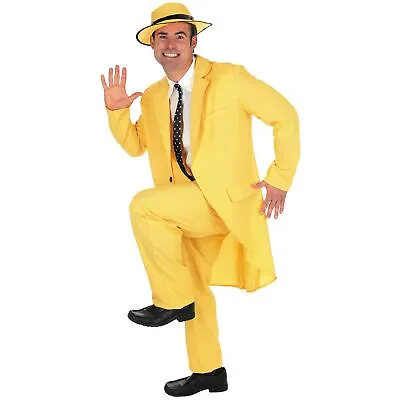 Mens 90s Yellow Suit Costume + Hat Adult TV Film Gangster M - XL Halloween • $50.95