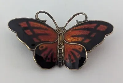 Norway Hroar Prydz 925S Sterling Black & Orange Enamel Butterfly Pin Brooch • $64.99