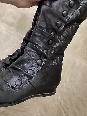 Mix Mooz NY Black Leather BLOOM Button Distress Victorian Steampunk Tall Boot 10 • $95