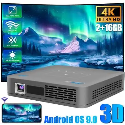 P15 DLP Smart 3D 4K Audio Projector 5g-WiFi Bluetooth Android 9 Zoom Home Cinema • £339.99