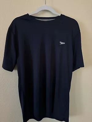 Speedo Men's Uv Swim Shirt Short Sleeve Loose Fit Easy Tee Navy Size L • $10.40