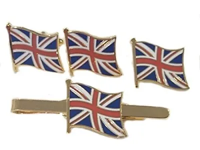 Union Jack Flag Cuff Links Badge Tie Clip Military Gift Set • £18.99