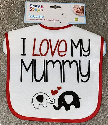 I Love My Mummy Baby Waterproof Bib Christening Birth Gift Present • £6.99