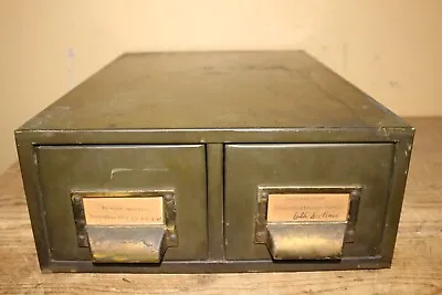 Vintage 1930s BERLOY 2 Drawer Index Card File Metal Stackable Industrial Cabinet • $45