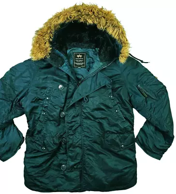 *HOT VTG Men's ALPHA INDUSTRIES @ N-3B PARKA EXTREME COLD HOOD BLUE TEAL Coat L • $125