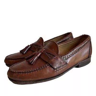 Allen Edmonds Maxfield Brown Mens US 9 D Leather Braided Tassel Loafer Shoes • $40