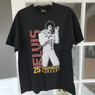 Vintage Elvis Presley Graceland 25 Anniversary Black T Shirt Adult Size Large L • $22.49