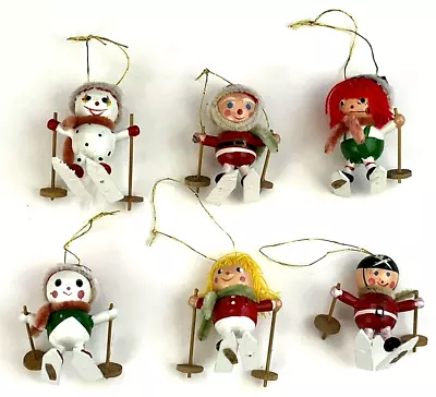 Lot Of 6 ~ Vintage~Wooden Skiers Christmas Ornaments~Made In Taiwan~Collectibles • $16.95