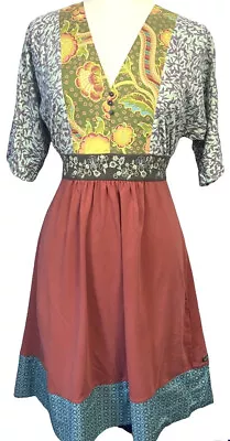 Matilda Jane OH LIZA Dress Embroidered Empire Waist Tie Back BOHO Mixed Material • $45