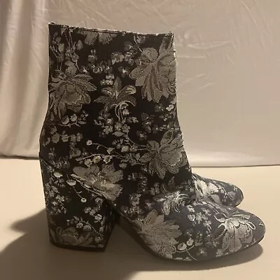 Merona Blue And Silver Heeled Embroidery Boots Women's Size 9 Textile [E7] • $29.99