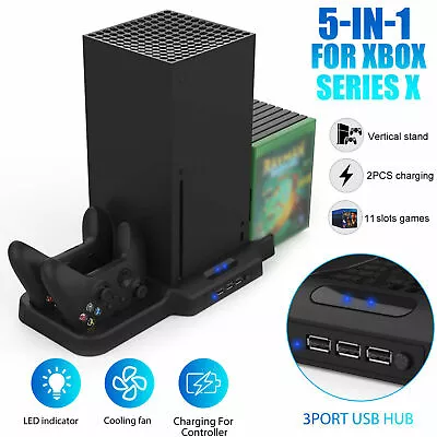 For Xbox Series X Vertical Stand+Controller Charger+Cooling Fans+USB Hub • $53.97