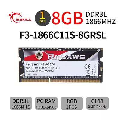 G.SKILL Ripjaws 8GB DDR3L 1866MHz PC3L-14900S 204Pin SODIMM Laptop Memory RAM UK • £16.79