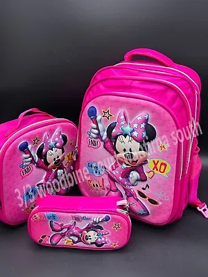  AU 3pcs Large 3D Kids School Bag Lunch Box Bag Pencil Case Minnie Mouse 45x35cm • $59.95