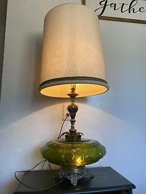 Mid Century Solid Brass & Green Glass Hollywood Regency 3 Pos. Switch Table Lamp • $150