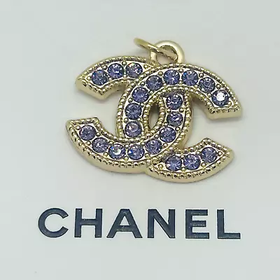 CHANEL Vintage Necklace Charm Parts Purple X Gold 22 × 15mm With Engraving • $43.99