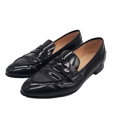 J. Crew Ryan Black Leather Penny Loafers Womens Size 7 Slip On Shoes • $26.99