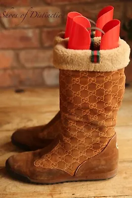 £159 • Buy Gucci GG Monogram Brown Suede Fur Shoes Boots Ladies | UK 4.5 G EU 37.5 US 7.5