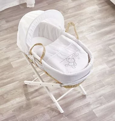 Luxury Moses Basket With Folding Stand Grey Mattress & Hood • $64.69