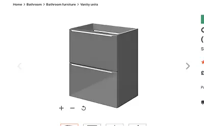 B&Q GoodHome Imandra Gloss Grey Basin Cabinet W500 H600 D360mm • £39