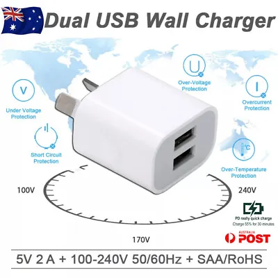 $6.46 • Buy 5V2A Dual USB Wall Charger AU PLUG Power Adapter Cable For IPhone 678 X 11 IPad