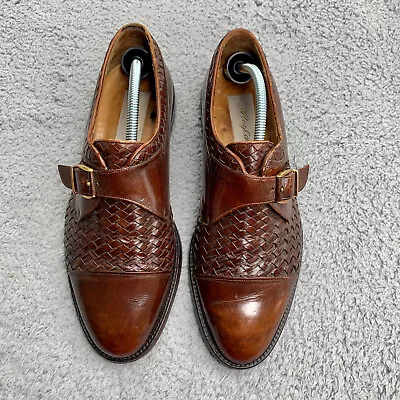 Mezlan Mens Cartagena Dress Shoe 10M Monk Strap Toe Cap Woven Leather Brown • $40