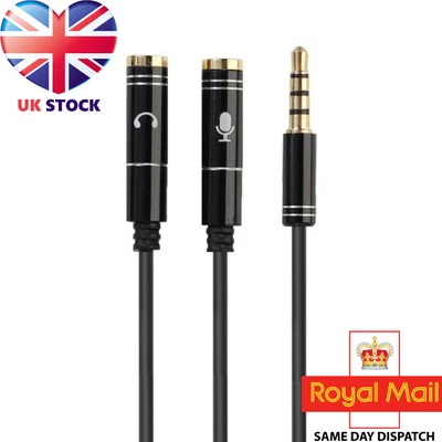 £3.39 • Buy 3.5mm Audio Adapter Y-Splitter Jack Stereo Audio And Mic Headphone Headset