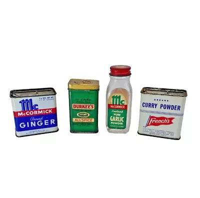 Vintage Seasoning Spice Tin Containers McCormick Durkee's French's 4 Empty-A67 • $14