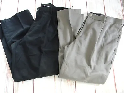 Lot Of 2 Haggar Classic Fit Work To Weekend Pleat Front Chino's Black/khaki • $22