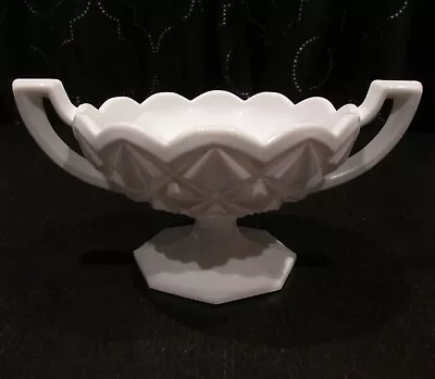 Vintage Large Diamond Pattern Milk Glass 9  Open Candy Dish PERFECT Sugar Bowl • $16