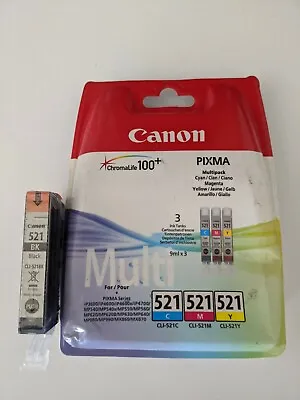£27.45 • Buy Genuine Sealed Canon CLI-521 Ink Cartridges X4 Black Cyan Magenta Yellow CLI 521